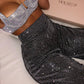 Silver Shiny Wide Leg Pants 80353