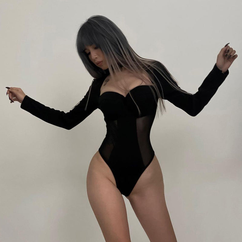 Bodycon See-through Long Sleeve Bodysuits CC22184PF